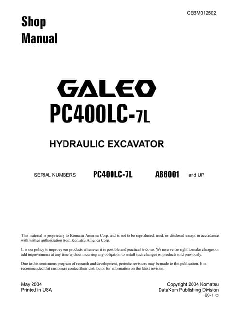 Komatsu pc400 lc 7l Galeo Excavator Service repair manual Komatsu pc400 lc 7l Galeo Excavator Service repair manual