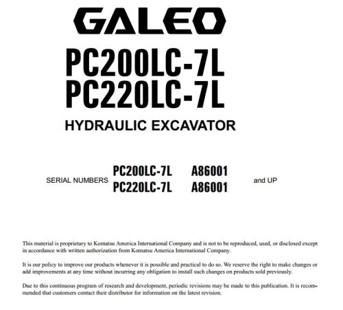 Komatsu PC200LC-7L, PC220LC-7L Excavator Service Repair Manual