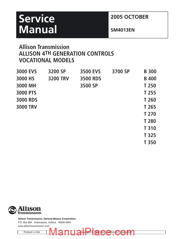 Allison Transmission SM4013EN 2005 Service Manual