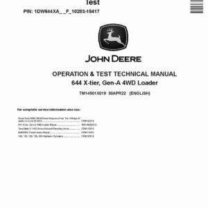 John Deere 644 X-Tier 4WD Wheel Loaders Operation and Test Manual (TM14501X019)