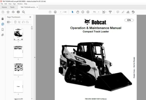 Bobcat T66 Compact Track Loader Service Repair Manual Sn B51v11001
