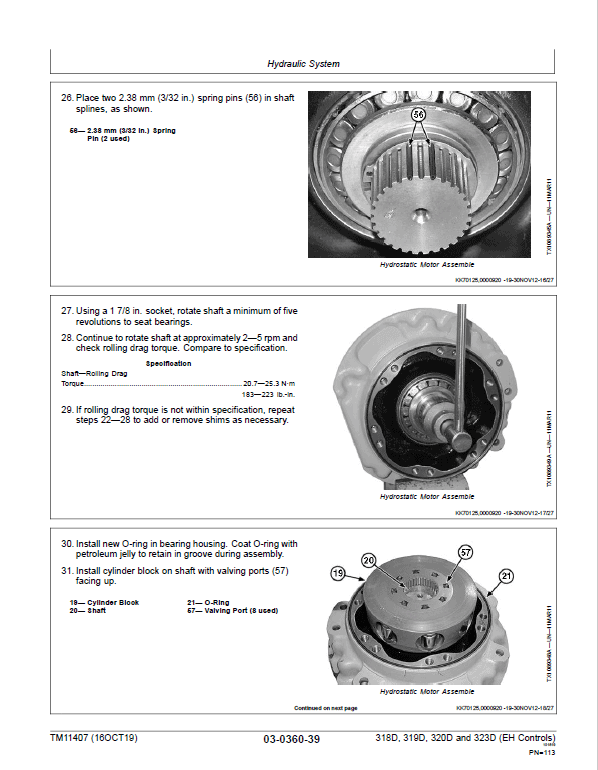 John Deere 319D, 323D Skid Steer Loader Technical Manual TM11407