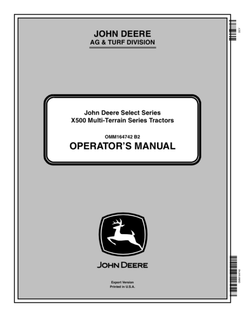 John Deere Select Series X500 Series Tractors Operators Manual
