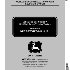 John Deere Select Series X500 Series Tractors Operators Manual Serial No.050001
