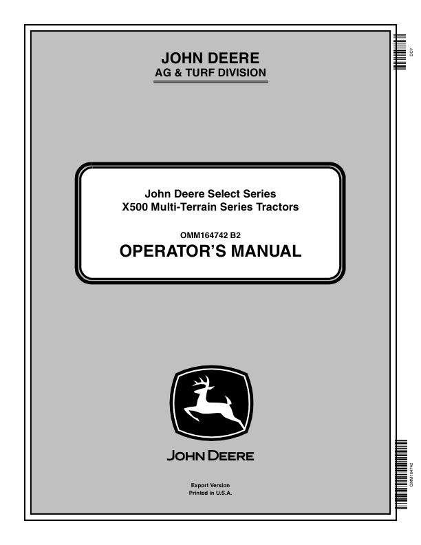 John Deere Select Series X500 Series Tractors Operators Manual