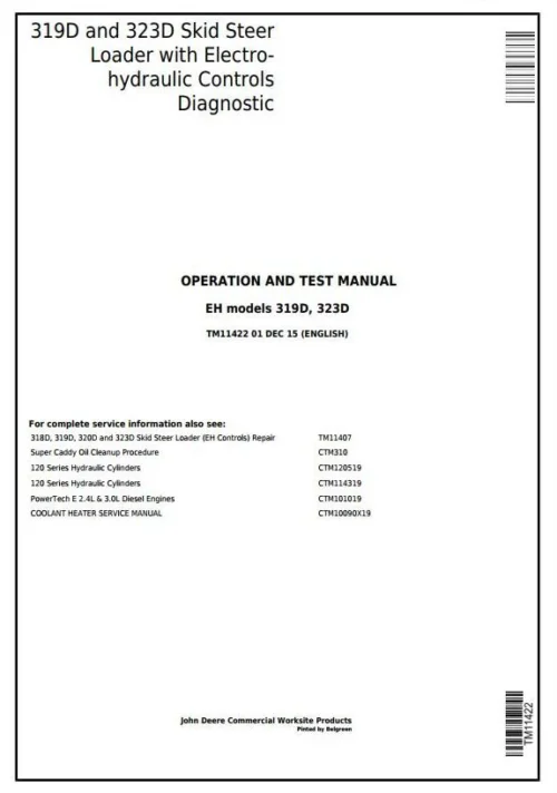 John Deere 319d 323d Skid Steer Loader Operation And Test Manual Tm11422