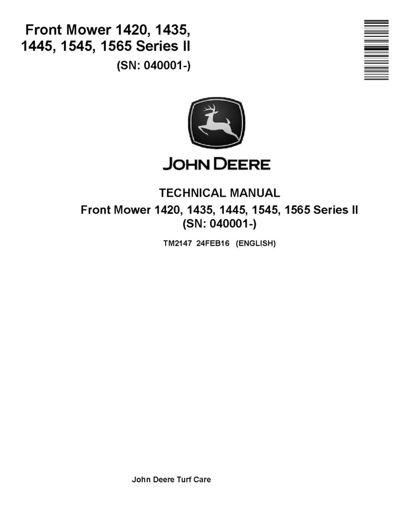 John Deere 1420 1545I and 1565 Series II Front Mowers Technical Manual