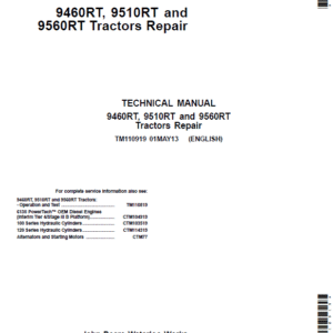1-11 John Deere 9460RT, 9560RT, 9560RT Tractors Repair Technical Manual