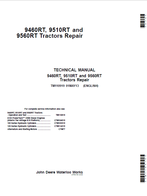 1-11 John Deere 9460RT, 9560RT, 9560RT Tractors Repair Technical Manual