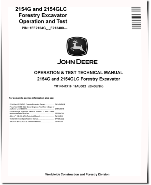 John deere 2154g Excavators Operation and Test Manual TM14041X19