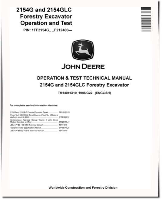 John deere 2154g Excavators Operation and Test Manual TM14041X19
