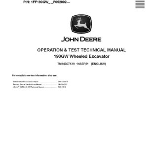 John Deere 190GW Wheeled Excavator Operation and Test Manual