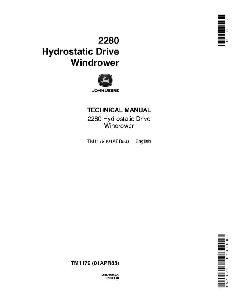 John Deere 2280-(TM1179) John Deere 2280 Hydrostatic Drive Windrower Technical Manual (TM1179)