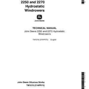 John Deere 2250 & 2270 Windrowers Technical Manual TM1078