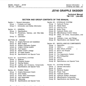 tm1101 John Deere 740 Grapple Skidders Technical Manual TM1101